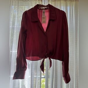 WILFRED Apple Butter silky tie front pajama top size XS